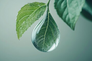 carbon reduction inside water droplet on green leaf