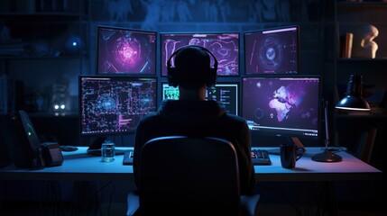 Programmer Utilizes Multiple Screens for Enhanced Development