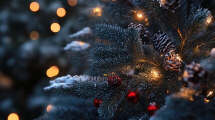 closeup of christmas tree with decoration created with Generative AI.