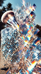 Wall Mural - vibrant makeup brush with prism effect on shimmering surface
