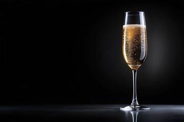 Glass of champagne on black background