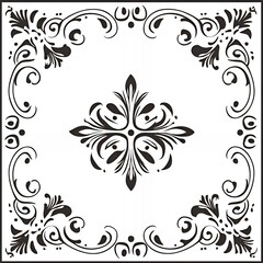 Wall Mural - Elegant black and white floral pattern.