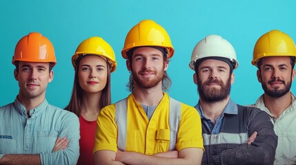 Diverse Safety Engineers In Helmet, Generative AI