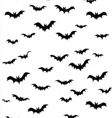 Canvas Print - Silhouettes of bats flying against a white background.