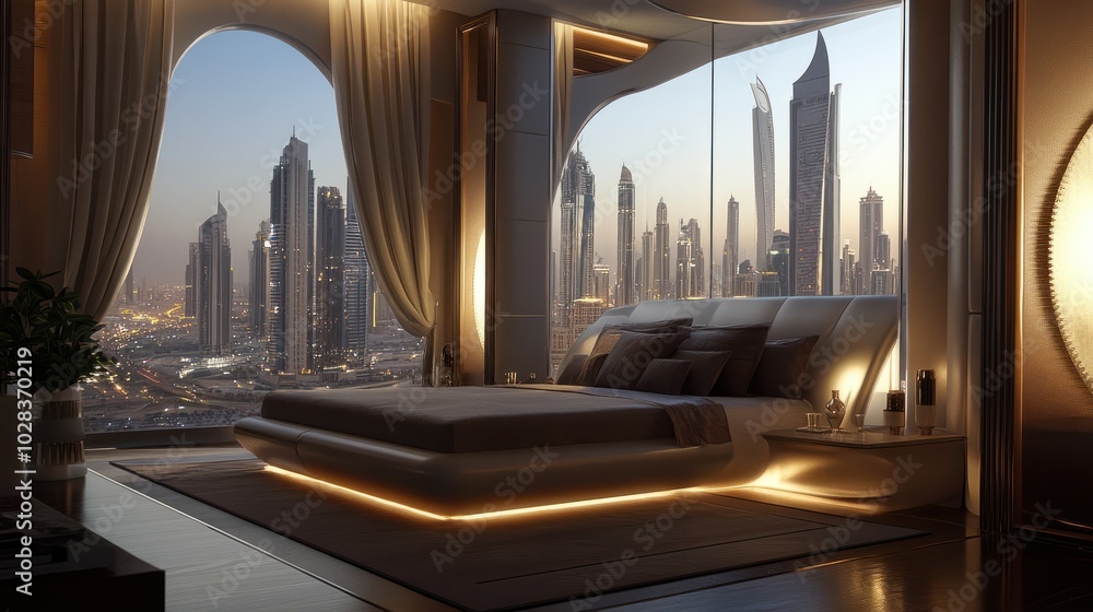 Photo inspiration: Picture Idea: Luxurious Bedroom With A Sleek Dubai Penthouse Theme Featuring Modern