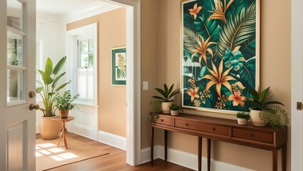 Wall Mural - Tropical modern entryway interior design with poster frame