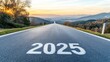 © AI Studio - '2025' Painted on Road Against a Sunrise Landscape