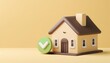 © Nim9ty  Pics - A stylized house model with a green checkmark beside it, set against a yellow background, symbolizing home approval or satisfaction.