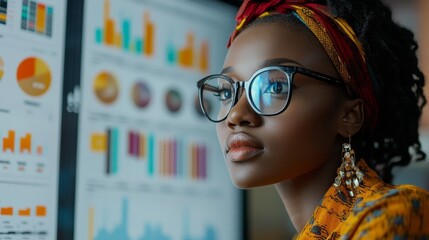 Data Analyst African Woman Using Spreadsheet, Generative AI