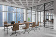 © ImageFlow - Stylish office interior with coworking and meeting zone, panoramic window