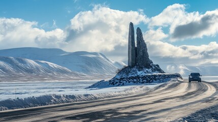 Arctic Circle Centre: Stone Landmark Museum in the Snowy Arctic Landscape