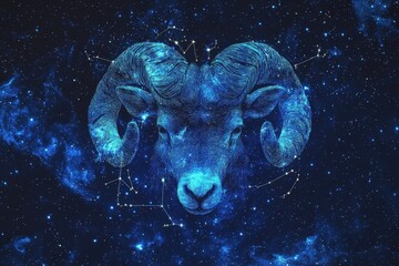 Wall Mural - aries zodiac sign in astronomical abstract background with beautiful blue sky and constellations