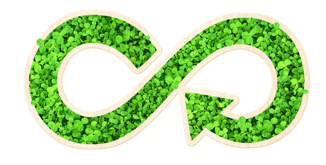 Sticker - Arrows recycle symbol with clover leaves. Horizontal banner with eco paper texture. Ecology, go green, Green Energy, environmental, conservation protection concept. Isolated on white background