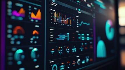 Wall Mural - A close-up of a digital dashboard showing live dataflow metrics, indicating performance and usage statistics in real time