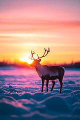 Rentier im glühenden Sonnenuntergang