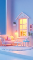 Tiny cute isometric outside of living room interior background