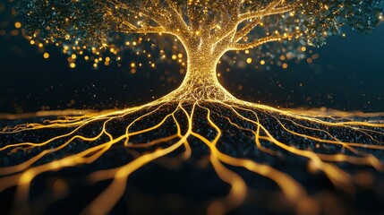 Wall Mural - a glowing tree with branches extending to connect with smaller trees, representing the transfer of k