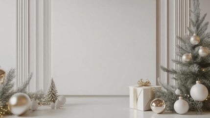 Wall Mural - white empty blank mockup with christmas decorations.