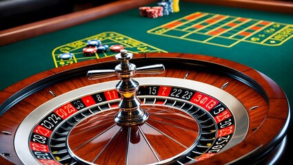 Close up of a classic casino roulette wheel.