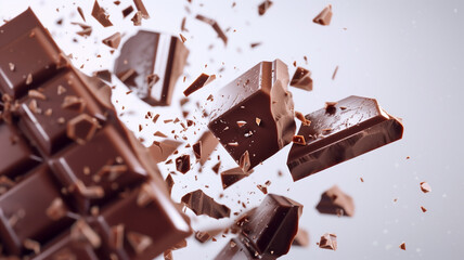 Chocolate Bar Breaking Into Pieces in Midair