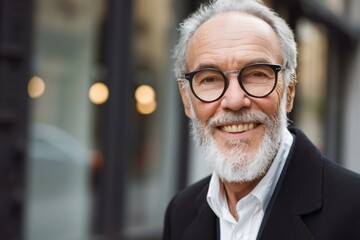 Sticker - An elderly man with a white beard smiles at the camera. AI.