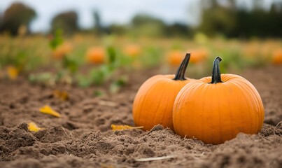 Wall Mural - Autumn themed pumpkin patch scene, Generative AI 