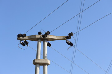 power lines against blue sky