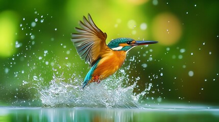 nature's precision: kingfisher emerges from water in stunning display of color