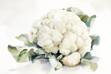 Wall Mural - Cauliflower watercolor on white background, Cauliflower vegetable 