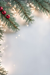 Wall Mural - christmas background with fir branches snow and lights