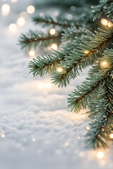 Wall Mural - christmas background with fir branches snow and lights