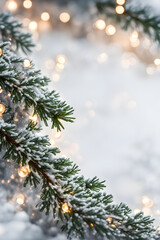 Wall Mural - christmas background with fir branches snow and lights