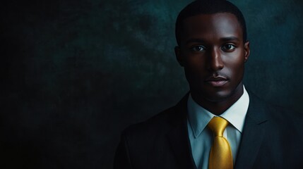 Poster - Close-up Portrait of a Black Man in a Suit and Yellow Tie