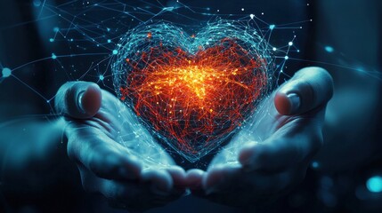 Wall Mural - positive pulse: a heart-shaped pulse emanating from a person, chest, spreading positive energy in wa