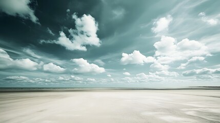 Wall Mural - 84. a wide view of a flat landscape stretching towards the horizon, creating a sense of infinity