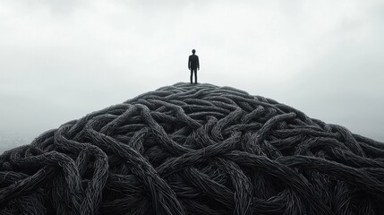 Wall Mural - tangled path: a long, winding path filled with knots and tangles, representing the complicated and d