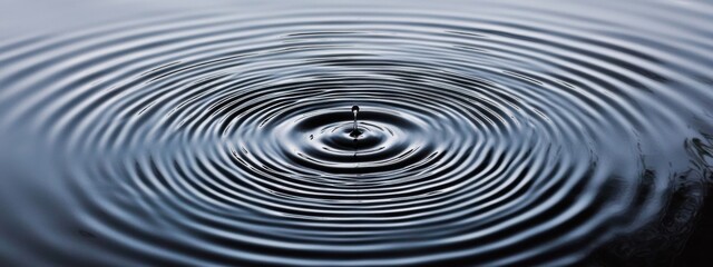 The Ripple of Personality: A single drop of water falling into a calm pond, creating ripples that form into intricate patterns resembling a human figure