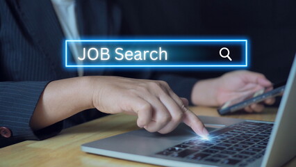 Wall Mural - woman using laptop for job search concept, find your career, woman looking at online website