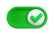 © Ketmut - Vector cartoon 3d turn on switch button. Cute realistic 3d green toggle switch slider with white yes checkmark icon. Setting toggle design element for mobile app interface, web.