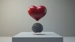 © Morning - A red heart and a brain are floating above a white cube.