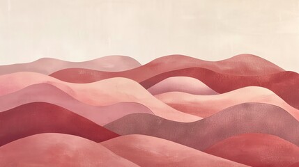 Sticker - Abstract painting with layers of pink, red, and white waves.