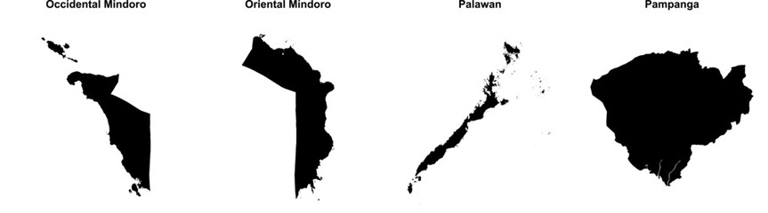 Occidental Mindoro, Oriental Mindoro, Palawan, Pampanga outline maps