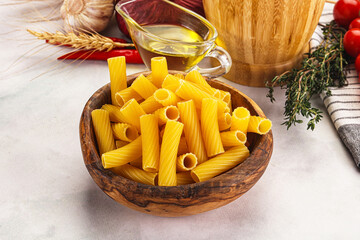 Italian cuisine - dry tortiglioni pasta