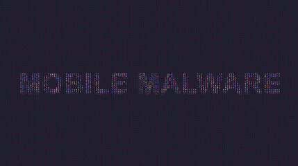 Cybersecurity concept mobile malware on foreground screen, ASCII style in a code development editor. Vulnerability and attack on colored code editor. Text in English, English text