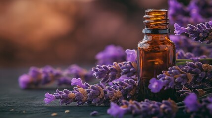 Canvas Print - Aromatic fresh lavender buds and essential oil drops