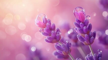 Canvas Print - Aromatic fresh lavender buds and essential oil drops