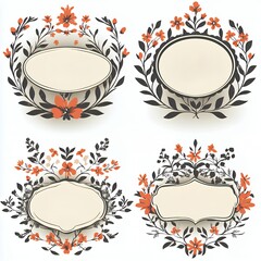 Wall Mural - Four floral frames with orange flowers.