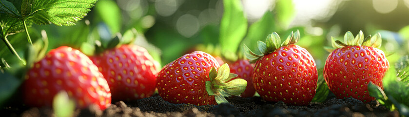 Poster - A bunch of red strawberries are on the ground