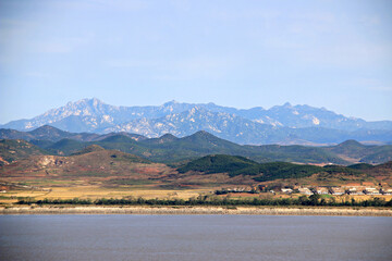 Ganghwa-gun, Incheon, Korea - October 15, 2019: Yeonbaek Plain near Gaeseong-si, North Korea seen from the Ganghwa Peace Observatory
