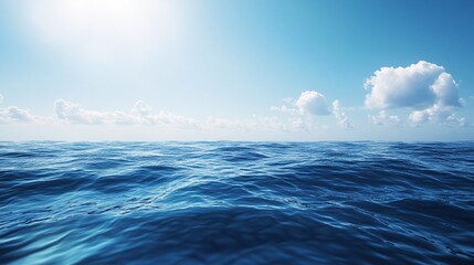 2410_138.open ocean scene with tranquil, deep blue water merging into the distant horizon the sky is